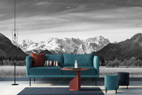 Blick von Murnau durchs Loisachtal zum Wettersteinmassiv mit Alpspitze und Zugspitze - Loisachtal - Größe ca. 400x200cm, Seitenverhältnis 2:1 - Murnau bis zum Wetterstein - weitere Infos unter https://www.kriner-weiermann.de