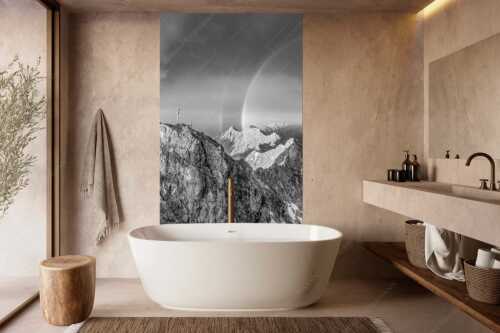 Kletterer am Zugspitzgipfel. Blick über Gipfel und Jubiläumsgrat zur Alpspitze im Wettersteingebirge - Magie - Größe ca. 160x240cm, Seitenverhältnis 2:3 - Klettern an der Zugspitze - weitere Infos unter https://www.kriner-weiermann.de