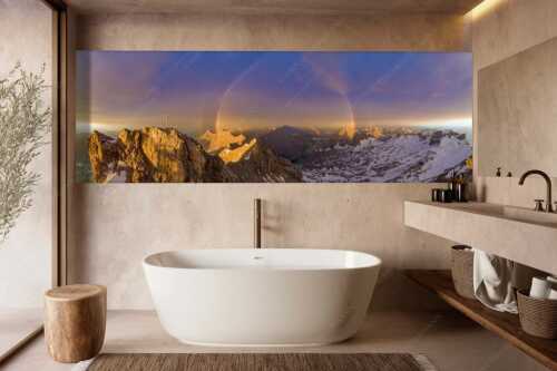 Kletterer am Zugspitzgipfel. Blick über Gipfel und Jubiläumsgrat zur Alpspitze im Wettersteingebirge - Magie - Größe ca. 300x100cm, Seitenverhältnis 3:1 - Klettern an der Zugspitze - weitere Infos unter https://www.kriner-weiermann.de