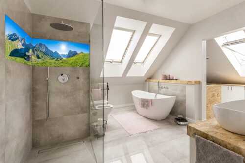 Bergschafe an der Erinnerungshütte am Scharnitzjoch im Wettersteingebirge - Malerische Sommerweide - Größe ca. 240x60cm, Seitenverhältnis 4:1 - Schafe Erinnerungshütte Wetterstein - weitere Infos unter https://www.kriner-weiermann.de