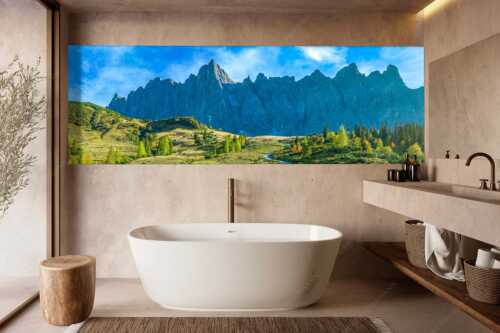 Blick über die Ladizalm zur Lalidererspitze im Karwendelgebirge - Malerisches Karwendel - Größe ca. 300x100cm, Seitenverhältnis 3:1 - Ladizalm im Karwendel - weitere Infos unter https://www.kriner-weiermann.de