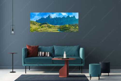 Blick über die Ladizalm zur Lalidererspitze im Karwendelgebirge - Malerisches Karwendel - Größe ca. 175x70cm, Seitenverhältnis 2,5:1 - Ladizalm im Karwendel - weitere Infos unter https://www.kriner-weiermann.de