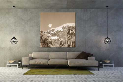 Monduntergang an der Hohen Munde in den Mieminger Bergen - Mond und Munde - Größe ca. 160x160cm, Seitenverhältnis 1:1 - Hohe Munde Vollmond - weitere Infos unter https://www.kriner-weiermann.de