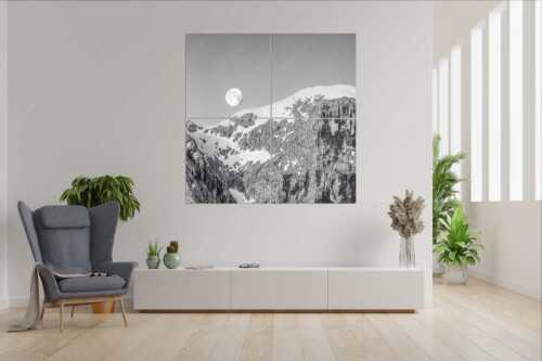 Monduntergang an der Hohen Munde in den Mieminger Bergen - Mond und Munde - 4er Split, Größe ca. 180x180cm, Seitenverhältnis 1:1 - Hohe Munde Vollmond - weitere Infos unter https://www.kriner-weiermann.de