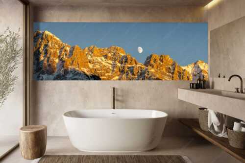 Mondaufgang an der Sulzleklammspitze im Karwendelgebirge - Mondzauber - Größe ca. 300x100cm, Seitenverhältnis 3:1 - Mittenwalder Höhenweg Winter - weitere Infos unter https://www.kriner-weiermann.de