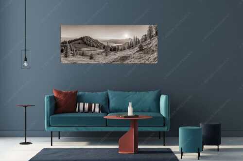 Herrlicher Sonnenaufgang auf der Kaseralm mit Blick auf den Kochelsee - Morgensymphonie - Größe ca. 175x70cm, Seitenverhältnis 2,5:1 - Kaseralm unter Heimgarten - weitere Infos unter https://www.kriner-weiermann.de