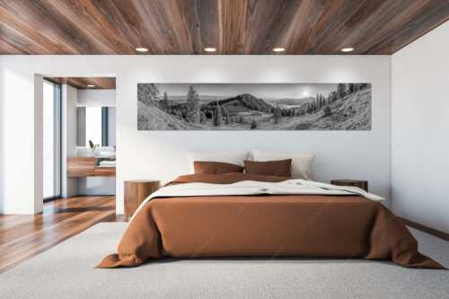 Herrlicher Sonnenaufgang auf der Kaseralm mit Blick auf den Kochelsee - Morgensymphonie - Größe ca. 300x60cm, Seitenverhältnis 5:1 - Kaseralm unter Heimgarten - weitere Infos unter https://www.kriner-weiermann.de
