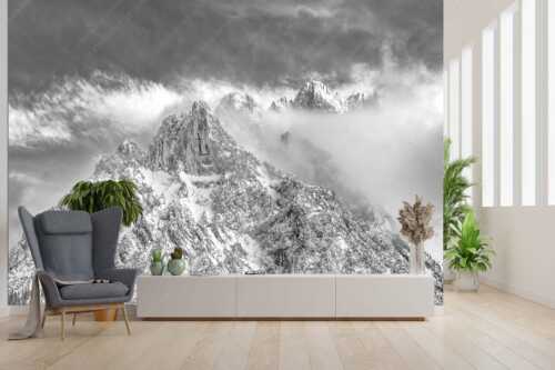 Blick von Mittenwald auf Viererspitze, Karwendelköpfe und Koflerturm im Nebel - Nebelreissen am Kofler - Größe ca. 300x200cm, Seitenverhältnis 3:2 - Viererspitze bei Mittenwald - weitere Infos unter https://www.kriner-weiermann.de