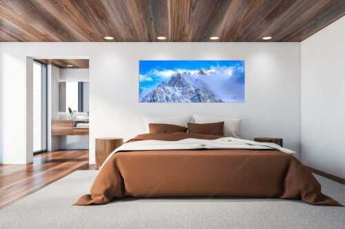 Blick von Mittenwald auf Viererspitze, Karwendelköpfe und Koflerturm im Nebel - Nebelreissen am Kofler - Größe ca. 200x80cm, Seitenverhältnis 2,5:1 - Viererspitze bei Mittenwald - weitere Infos unter https://www.kriner-weiermann.de