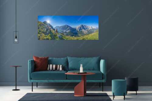 Bergschafe am Sunntiger bei Sonnenaufgang mit Blick zur Speckkar- und Lafatscherspitzen - Neugierige Bergschaferl - Größe ca. 175x70cm, Seitenverhältnis 2,5:1 - Schafe am Suntiger im Karwendel - weitere Infos unter https://www.kriner-weiermann.de