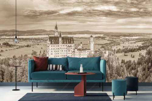 Schloss Neuschwanstein mit Forggensee und Bannwaldsee im Hintergrund - Neuschwanstein im Herbstkleid - Größe ca. 400x200cm, Seitenverhältnis 2:1 - Schloss Neuschwanstein mit Forggensee - weitere Infos unter https://www.kriner-weiermann.de