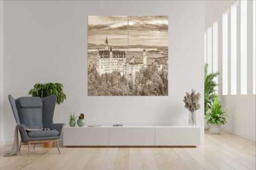 Schloss Neuschwanstein mit Forggensee und Bannwaldsee im Hintergrund - Neuschwanstein im Herbstkleid " 4er Split, Größe ca. 180x180cm, Seitenverhältnis 1:1 -  - weitere Infos unter https://www.kriner-weiermann.de