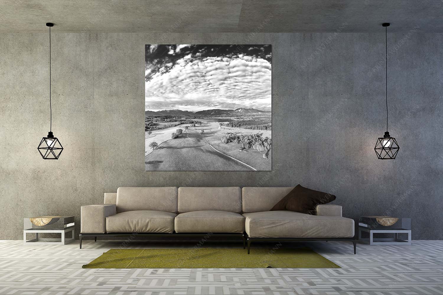 Obersee – Größe ca. 160x160cm, Seitenverhältnis 1:1 — Staffelsee Blick über den Staffelsee zum Estergebirge und den Ammergebirge - Obersee - Größe ca. 160x160cm, Seitenverhältnis 1:1 - Staffelsee - weitere Infos unter https://www.kriner-weiermann.de