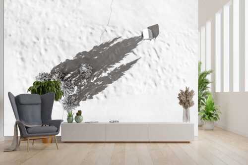 Blick auf eine Baumgruppe und Heustadel in Krün von Oben - Perspektive - Größe ca. 300x200cm, Seitenverhältnis 3:2 - Lange Schatten im Schnee - weitere Infos unter https://www.kriner-weiermann.de