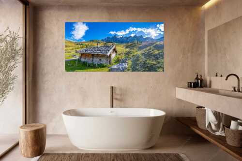 Ladizalm mit Laliderer Nordwände im Karwendelgebirge - Pittoresk - Größe ca. 180x90cm, Seitenverhältnis 2:1 - Ladizalm im Karwendel - weitere Infos unter https://www.kriner-weiermann.de
