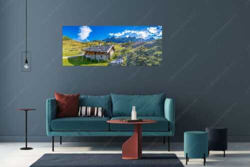 Ladizalm mit Laliderer Nordwände im Karwendelgebirge - Pittoresk - Größe ca. 175x70cm, Seitenverhältnis 2,5:1 - Ladizalm im Karwendel - weitere Infos unter https://www.kriner-weiermann.de