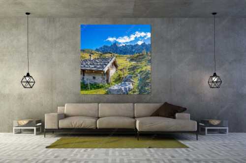 Ladizalm mit Laliderer Nordwände im Karwendelgebirge - Pittoresk - Größe ca. 160x160cm, Seitenverhältnis 1:1 - Ladizalm im Karwendel - weitere Infos unter https://www.kriner-weiermann.de