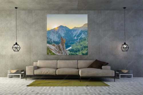 Die malerisch gelegenen Soiernseen sind mit die einzigen im Soierngebirge - Rising - Größe ca. 160x160cm, Seitenverhältnis 1:1 - Sonnenaufgang am Soiernsee - weitere Infos unter https://www.kriner-weiermann.de