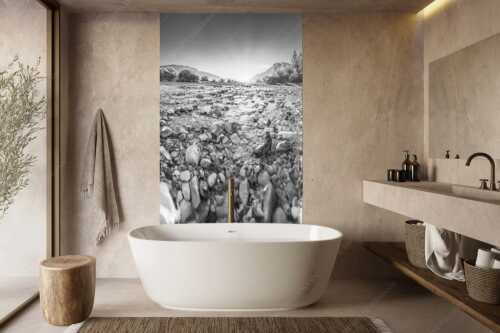 Blick über das Flussbett der Isar in den Sonnenaufgang am Karwendel - Rolling Stones - Größe ca. 160x240cm, Seitenverhältnis 2:3 - Isar Flussbett - weitere Infos unter https://www.kriner-weiermann.de
