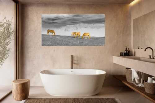 Haflinger Pferde auf der Sommerweide am Wank mit Wettersteingebirge im Hintergrund - Roßwank II - Größe ca. 180x90cm, Seitenverhältnis 2:1 - Haflinger Pferde am Wank - weitere Infos unter https://www.kriner-weiermann.de