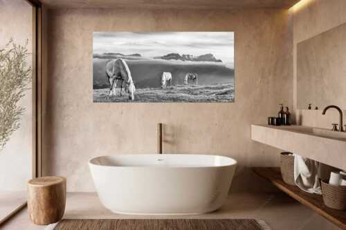 Haflinger Pferde auf der Sommerweide am Wank im Estergebirge mit Zugspitze im Hintergrund - Roßwank - Größe ca. 180x90cm, Seitenverhältnis 2:1 - Pferde im Estergebirge - weitere Infos unter https://www.kriner-weiermann.de
