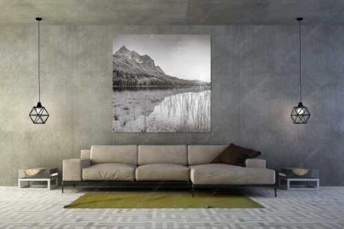 Sonnenuntergang am Ferchensee mit Blick zu den Wettersteinspitzen - Ruhige Momente - Größe ca. 160x160cm, Seitenverhältnis 1:1 - Ferchensee mit Wetterstein - weitere Infos unter https://www.kriner-weiermann.de