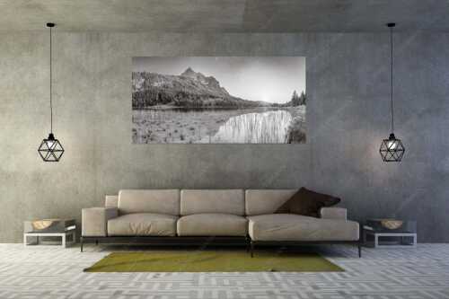 Sonnenuntergang am Ferchensee mit Blick zu den Wettersteinspitzen - Ruhige Momente - Größe ca. 200x100cm, Seitenverhältnis 2:1 - Ferchensee mit Wetterstein - weitere Infos unter https://www.kriner-weiermann.de