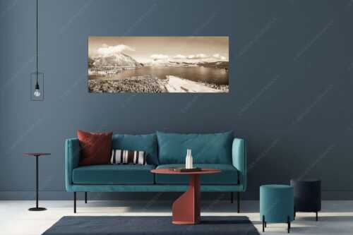 Blick über den winterlichen Walchensee zum Herzogstand und Jochberg - Ruhige See - Größe ca. 175x70cm, Seitenverhältnis 2,5:1 - Winter am Walchensee - weitere Infos unter https://www.kriner-weiermann.de