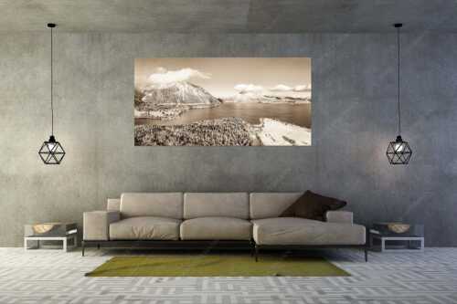 Blick über den winterlichen Walchensee zum Herzogstand und Jochberg - Ruhige See - Größe ca. 200x100cm, Seitenverhältnis 2:1 - Winter am Walchensee - weitere Infos unter https://www.kriner-weiermann.de