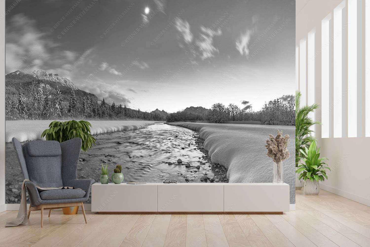 Sau kalt – Größe ca. 300x200cm, Seitenverhältnis 3:2 — Isar Winterabend Isar bei Wallgau mit Blick zum Soierngebirge und den Arnspitzen - Sau kalt - Größe ca. 300x200cm, Seitenverhältnis 3:2 - Isar Winterabend - weitere Infos unter https://www.kriner-weiermann.de