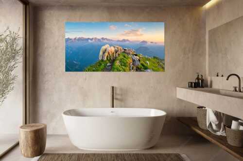 Bergschafe am Schafreiter mit Blick ins Karwendel und Wetterstein - Schafreiter - Größe ca. 180x90cm, Seitenverhältnis 2:1 - Bergschafe im Karwendel - weitere Infos unter https://www.kriner-weiermann.de