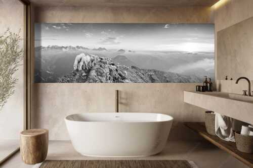 Bergschafe am Schafreiter mit Blick ins Karwendel und Wetterstein - Schafreiter - Größe ca. 300x100cm, Seitenverhältnis 3:1 - Bergschafe im Karwendel - weitere Infos unter https://www.kriner-weiermann.de