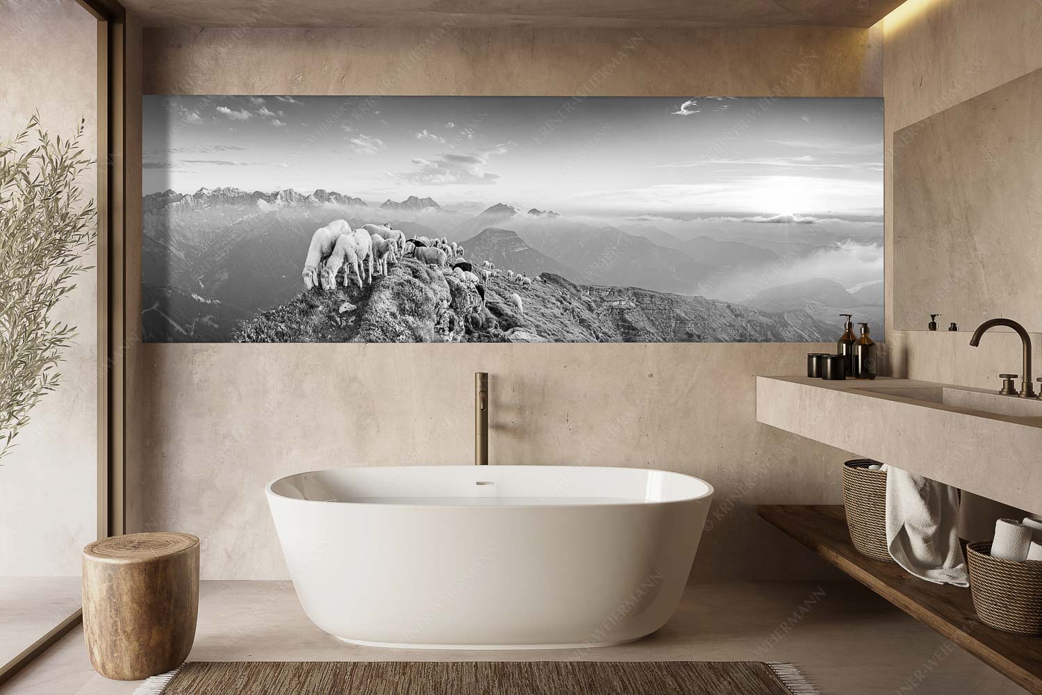 Schafreiter – Größe ca. 300x100cm, Seitenverhältnis 3:1 — Bergschafe im Karwendel Bergschafe am Schafreiter mit Blick ins Karwendel und Wetterstein - Schafreiter - Größe ca. 300x100cm, Seitenverhältnis 3:1 - Bergschafe im Karwendel - weitere Infos unter https://www.kriner-weiermann.de