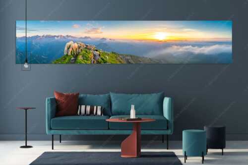Bergschafe am Schafreiter mit Blick ins Karwendel und Wetterstein - Schafreiter - Größe ca. 350x70cm, Seitenverhältnis 5:1 - Bergschafe im Karwendel - weitere Infos unter https://www.kriner-weiermann.de