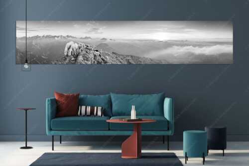Bergschafe am Schafreiter mit Blick ins Karwendel und Wetterstein - Schafreiter - Größe ca. 350x70cm, Seitenverhältnis 5:1 - Bergschafe im Karwendel - weitere Infos unter https://www.kriner-weiermann.de