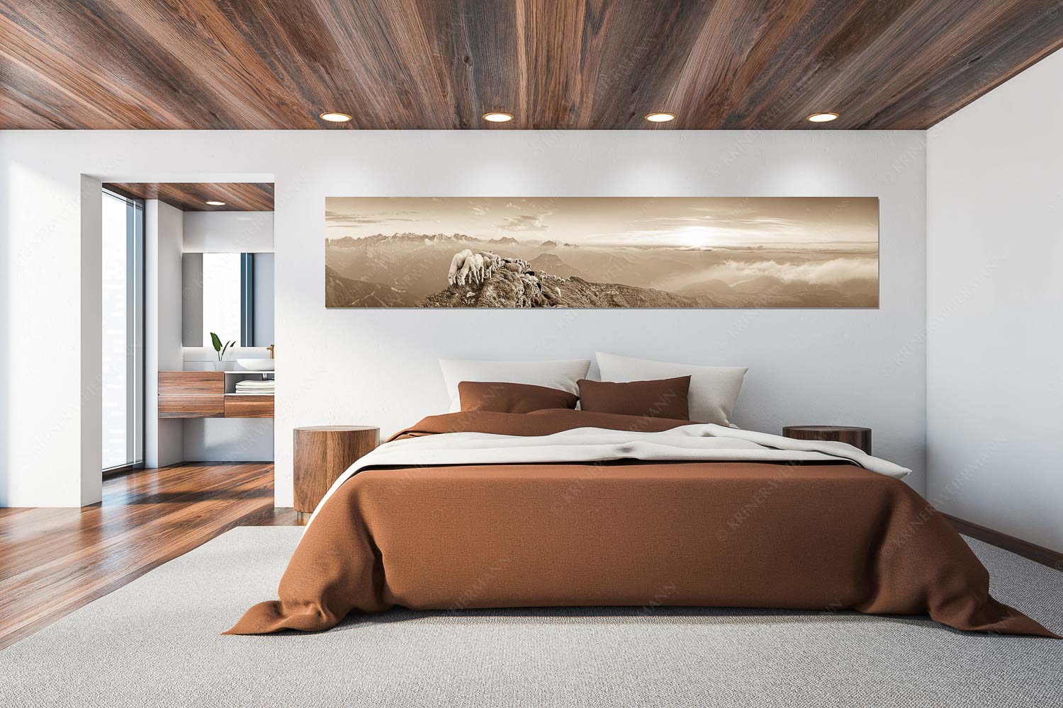 Schafreiter – Größe ca. 300x60cm, Seitenverhältnis 5:1 — Bergschafe im Karwendel Bergschafe am Schafreiter mit Blick ins Karwendel und Wetterstein - Schafreiter - Größe ca. 300x60cm, Seitenverhältnis 5:1 - Bergschafe im Karwendel - weitere Infos unter https://www.kriner-weiermann.de