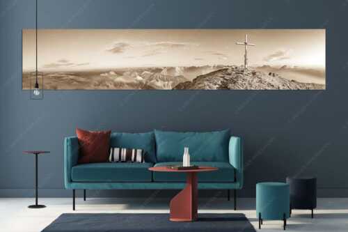 Blick vom Schafreiter ins Karwendelgebirge - Schafreiter Gipfelpanorama - Größe ca. 350x70cm, Seitenverhältnis 5:1 - Schafreuter im Karwendel - weitere Infos unter https://www.kriner-weiermann.de