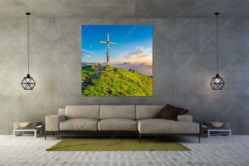 Blick vom Schafreiter ins Karwendelgebirge - Schafreiter Gipfelpanorama - Größe ca. 160x160cm, Seitenverhältnis 1:1 - Schafreuter im Karwendel - weitere Infos unter https://www.kriner-weiermann.de