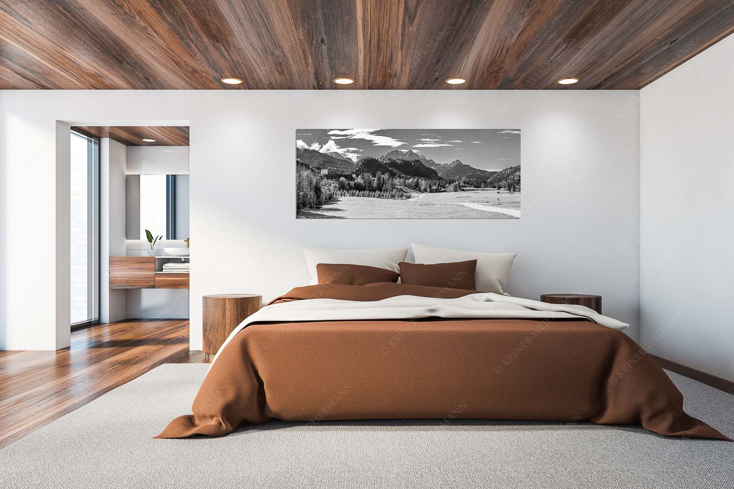 Schlossallee – Größe ca. 200x80cm, Seitenverhältnis 2,5:1 — Schloss Elmau mit Alpspitze Blick über Schloss Elmau zum Wettersteingebirge mit Hochblassen und Alpspitze - Schlossallee - Größe ca. 200x80cm, Seitenverhältnis 2,5:1 - Schloss Elmau mit Alpspitze - weitere Infos unter https://www.kriner-weiermann.de