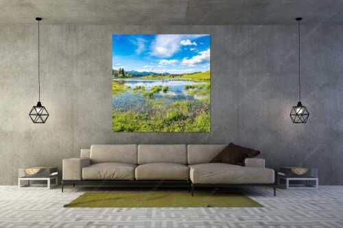 Blick über den Schmalensee zum Estergebirge - Schmalensee Süd - Größe ca. 160x160cm, Seitenverhältnis 1:1 - Simetsberg und Krottenkopf - weitere Infos unter https://www.kriner-weiermann.de