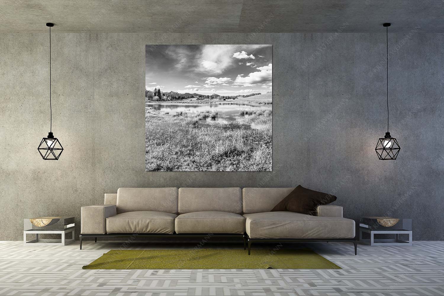 Schmalensee Süd – Größe ca. 160x160cm, Seitenverhältnis 1:1 — Simetsberg und Krottenkopf Blick über den Schmalensee zum Estergebirge - Schmalensee Süd - Größe ca. 160x160cm, Seitenverhältnis 1:1 - Simetsberg und Krottenkopf - weitere Infos unter https://www.kriner-weiermann.de