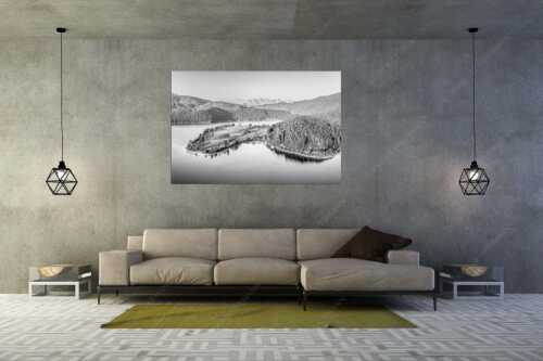 Blick über die Halbinsel Zwergern am Walchensee zum Wettersteingebirge - Schönes Bayern - Größe ca. 180x120cm, Seitenverhältnis 3:2 - Walchensee - weitere Infos unter https://www.kriner-weiermann.de