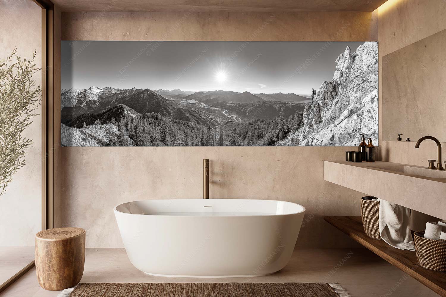 Blick aus dem Soierngebirge über Oberes Isartal in den Sonnenuntergang - Schönes Isartal - Größe ca. 300x100cm, Seitenverhältnis 3:1 - Bergsteigen im Soierngebirge - weitere Infos unter https://www.kriner-weiermann.de