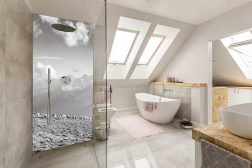 Bergschafe am Schafreiter mit Blick zum Karwendelhauptkamm - Schönste Karwendelweiden - Größe ca. 110x220cm, Seitenverhältnis 1:2 - Schafe im Karwendel - weitere Infos unter https://www.kriner-weiermann.de