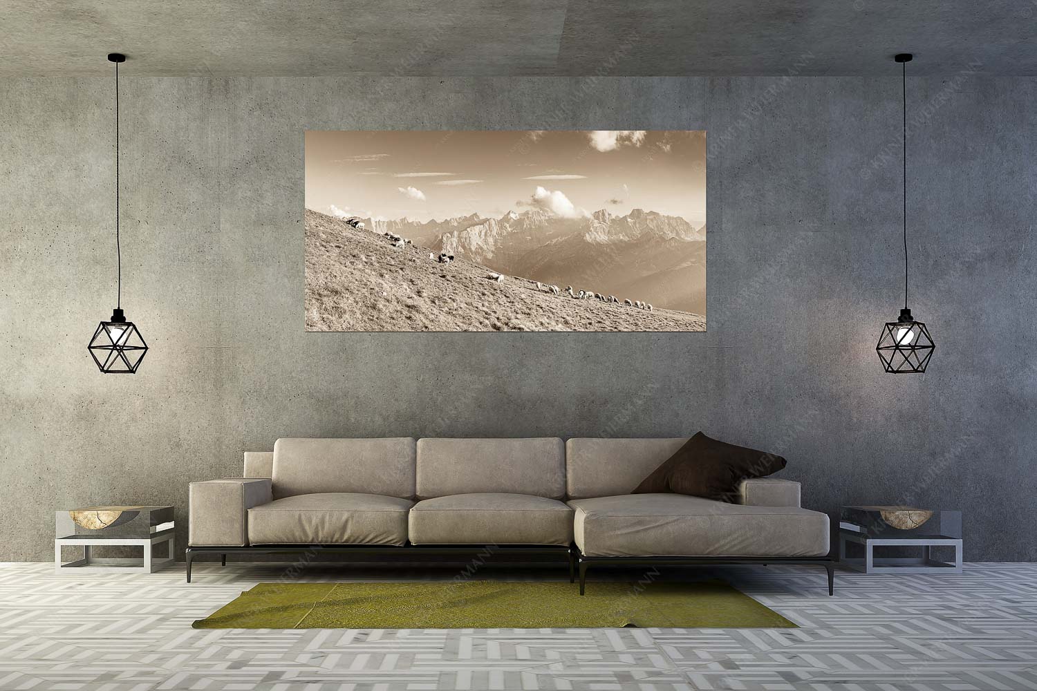 Schönste Karwendelweiden – Größe ca. 200x100cm, Seitenverhältnis 2:1 — Schafe im Karwendel Bergschafe am Schafreiter mit Blick zum Karwendelhauptkamm - Schönste Karwendelweiden - Größe ca. 200x100cm, Seitenverhältnis 2:1 - Schafe im Karwendel - weitere Infos unter https://www.kriner-weiermann.de