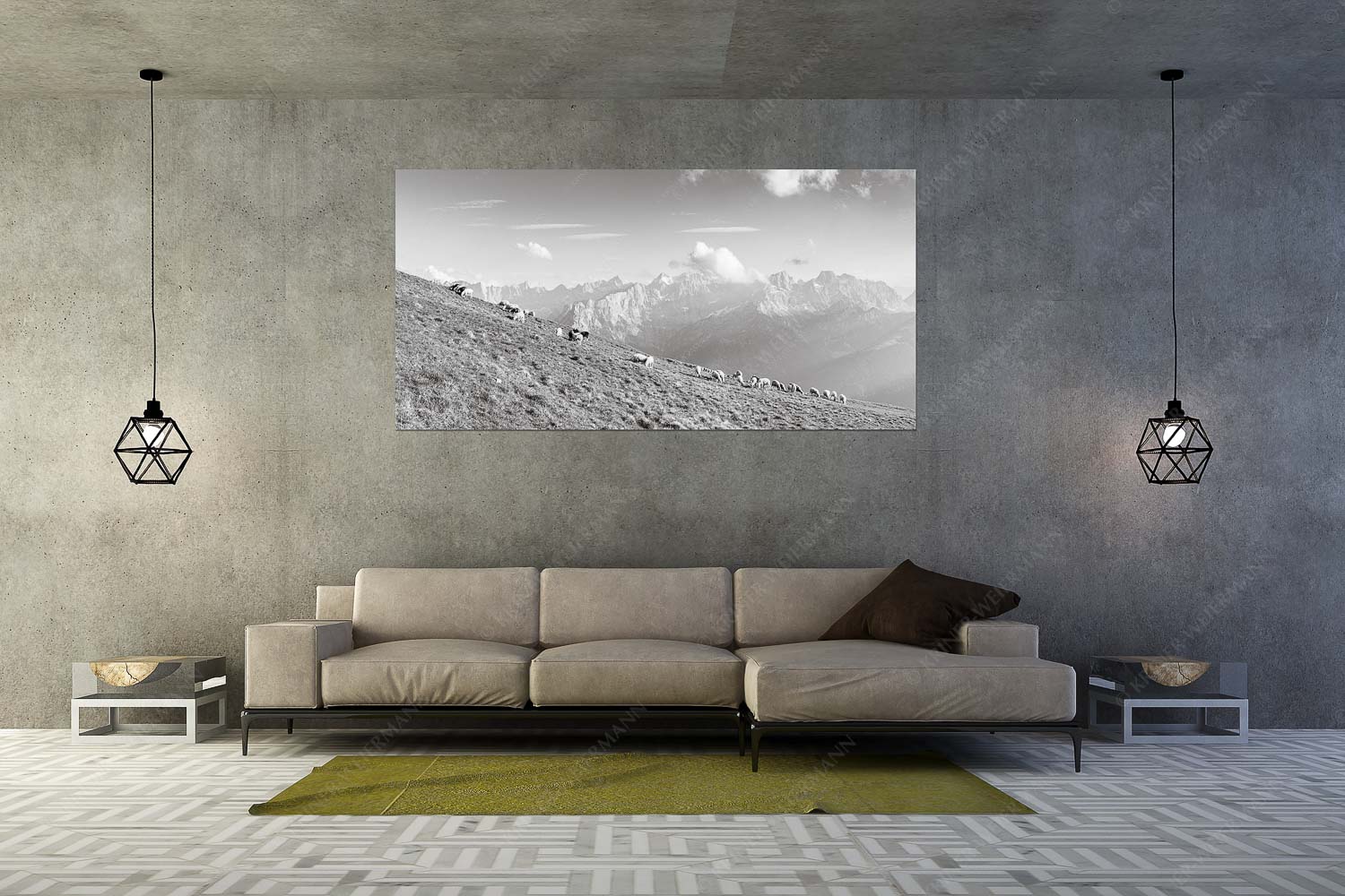 Schönste Karwendelweiden – Größe ca. 200x100cm, Seitenverhältnis 2:1 — Schafe im Karwendel Bergschafe am Schafreiter mit Blick zum Karwendelhauptkamm - Schönste Karwendelweiden - Größe ca. 200x100cm, Seitenverhältnis 2:1 - Schafe im Karwendel - weitere Infos unter https://www.kriner-weiermann.de