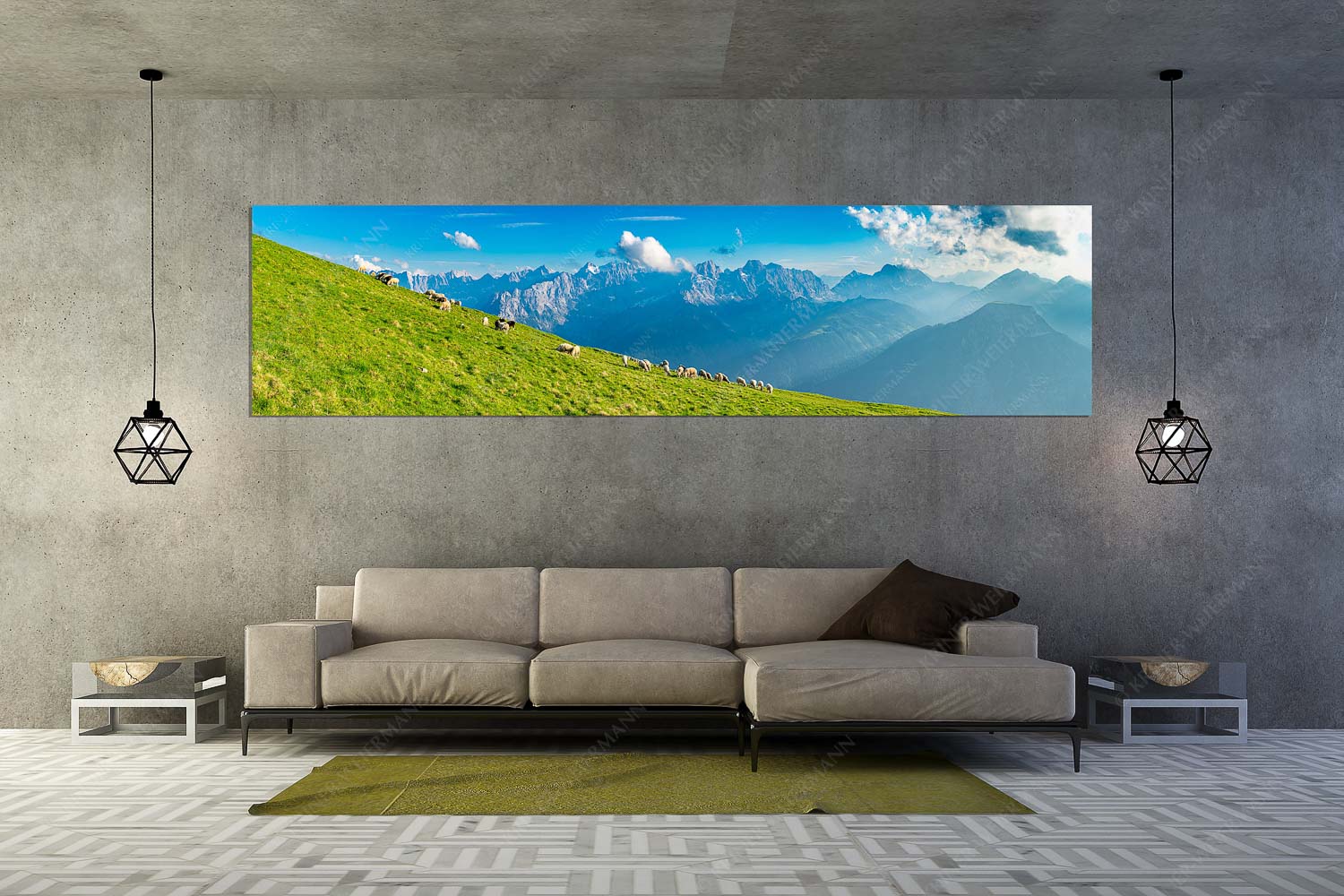 Schönste Karwendelweiden – Größe ca. 320x80cm, Seitenverhältnis 4:1 — Schafe im Karwendel Bergschafe am Schafreiter mit Blick zum Karwendelhauptkamm - Schönste Karwendelweiden - Größe ca. 320x80cm, Seitenverhältnis 4:1 - Schafe im Karwendel - weitere Infos unter https://www.kriner-weiermann.de