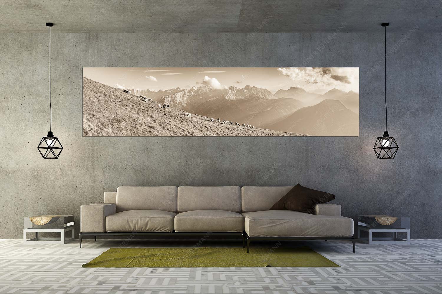 Schönste Karwendelweiden – Größe ca. 320x80cm, Seitenverhältnis 4:1 — Schafe im Karwendel Bergschafe am Schafreiter mit Blick zum Karwendelhauptkamm - Schönste Karwendelweiden - Größe ca. 320x80cm, Seitenverhältnis 4:1 - Schafe im Karwendel - weitere Infos unter https://www.kriner-weiermann.de