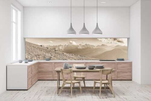 Bergschafe am Schafreiter mit Blick zum Karwendelhauptkamm - Schönste Karwendelweiden - Größe ca. 400x100cm, Seitenverhältnis 4:1 - Schafe im Karwendel - weitere Infos unter https://www.kriner-weiermann.de