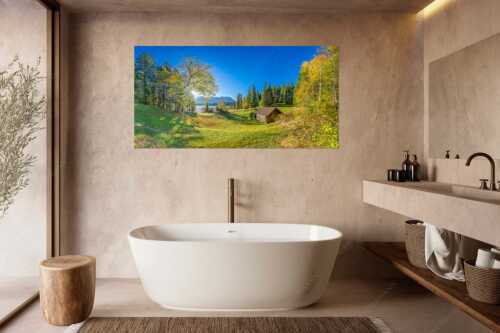 Blick über den Barmsee zum Karwendelgebirge - Schönste Plätze II - Größe ca. 180x90cm, Seitenverhältnis 2 - Alter Ahorn am Barmsee - weitere Infos unter https://www.kriner-weiermann.de